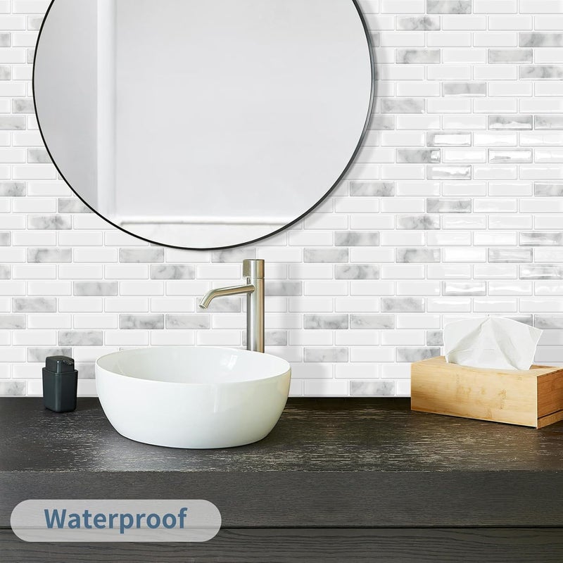 DEWOO Kitchen Backsplash Self Adhesive Wall 3D Marble Tiles Peel and Stick Bathroom, Grey (10-Sheet, 12"×12") - Image 3
